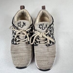 Marley Lilly Womens Leopard Print Monogram CLN Knit Fashion Sneakers Tan Sz 8.5